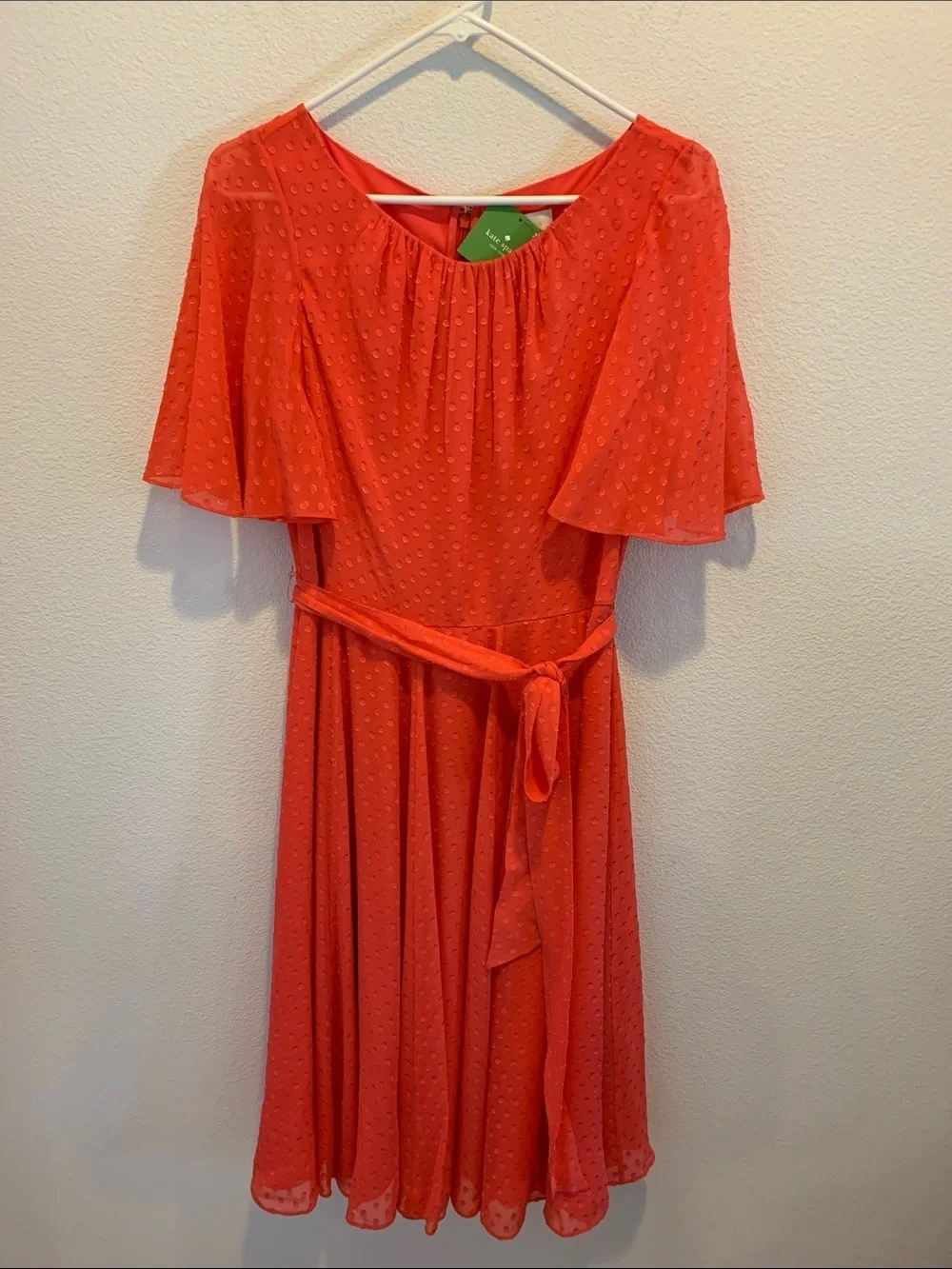 NWT Kate Spade Clipped Chiffon Dress in Paprika(653). Midi Dress with Tie Waist.